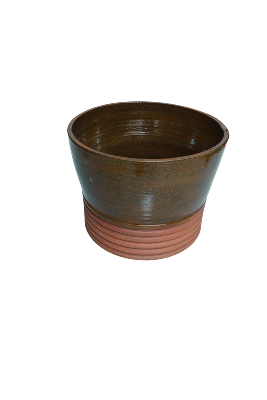 Ribbed Vase – Olive & Terracotta