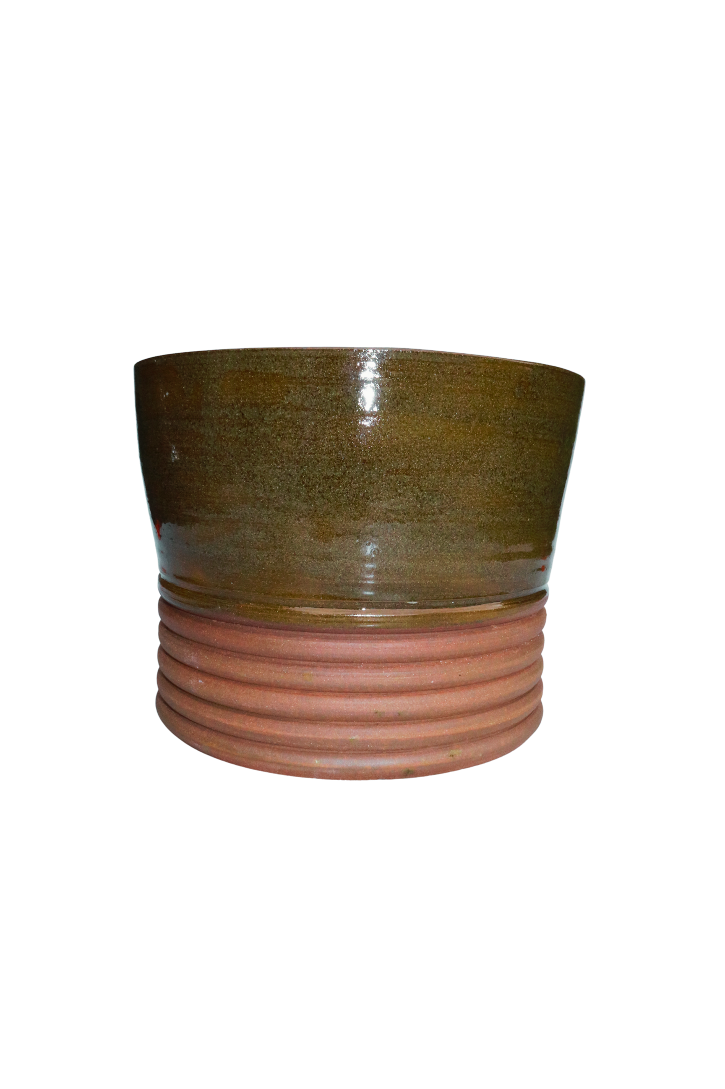 Ribbed Vase – Olive & Terracotta